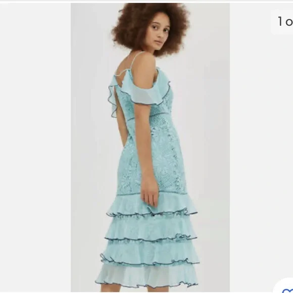 Topshop Turquoise Blue Lace Ruffle Party Dress